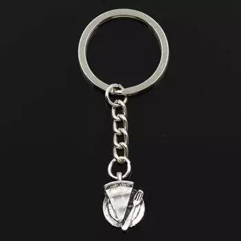 Модный кусок пирога, тарелка, вилка, 19x13 мм, подвеска, 30 мм, брелок для ключей, серебряный цвет, мужской автомобильный подарок, сувенирный брелок серебряный