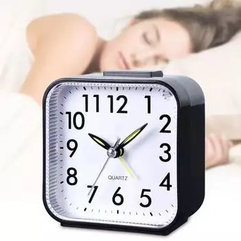 Модный квадратный аналоговый дисплей для домашнего декора, ночник для спальни, будильник, ежедневный, не тикающий, работающий от батареек, будильник, небольшой ночник синий