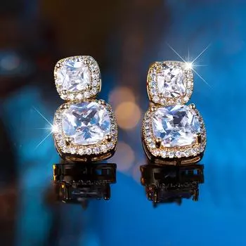 Модный квадратный белый циркониевый зажим для ушей для женщин, роскошный золотой цвет, зажим для ушей без пирсинга, свадебный подарок, ювелирные изделия золотой/белый