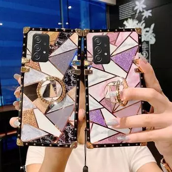 Модный квадратный блестящий чехол для телефона с кольцом для Samsung A12 A22 A32 A52 S21 S20 S9 S8 A51 A50 A20/iphone 13 12 11 pro XR XS max/Redmi 9A 9C 10/Honor 50 For iPhone 6 6s чёрный