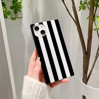 Модный квадратный чехол для телефона с черными, белыми полосками для Iphone 13 11pro 12promax, чехол для Iphone 11, мягкий защитный чехол на заднюю панель For iphone SE2020