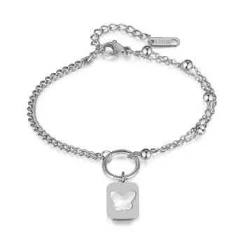 Модный квадратный кулон из нержавеющей стали, простой и универсальный двойной браслет из титановой стали для женщин