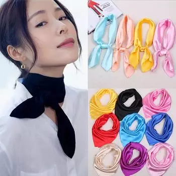 Модный квадратный модный шейный платок-бандана, шелковые шарфы, однотонные мягкие женские шарфы на шею, женский атласный шарф фиолетовый