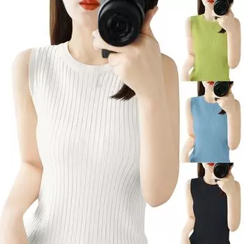 Модный льняной трикотажный жилет без рукавов с круглым вырезом и тонкой основой для женщин L белый