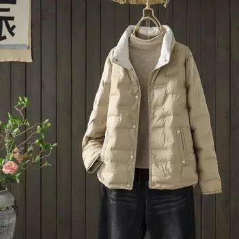 МОДНЫЙ легкий и тонкий пуховой женский компрессионный клеевой короткий зимний новый корейский вариант модный свободный белый утиный пух теплая Одежда S does not support returns розовый