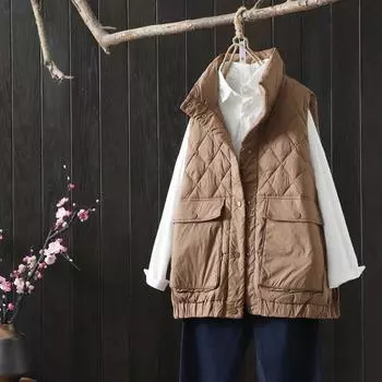 МОДНЫЙ легкий пуховик жилет женский и зимний новый литературный и ретро свободный большой размер ромбовидный жилет жилет куртка Одежда One Size чёрный