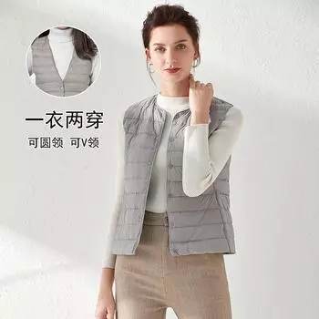 МОДНЫЙ легкий пуховик жилет женский новый 2024 жилет без воротника тонкий короткий тонкий пуховик жилет Одежда M белый