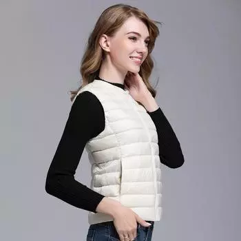 МОДНЫЙ легкий пуховик жилет жилет женский круглый вырез без рукавов новый короткий тонкий жилет женская Одежда XL чёрный