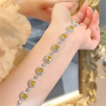 Модный легкий роскошный цветной бриллиантовый браслет, инкрустированный высокоуглеродистыми бриллиантами, простой квадратный браслет в форме подушки с желтыми бриллиантами