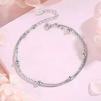 Модный Легкий Роскошный Двухслойный Браслет Ветра Стерлингового Серебра S925 Браслет Из Бисера Для Женщин Простой Нишевый Дизайн Интернет-Знаменитости Adjustable size