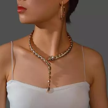 Модный легкий роскошный комплект ожерелий в виде змеи для женщин, высококачественные серьги-цепочки в виде змеи с инкрустацией из циркония и бриллиантами на ключицах золотой