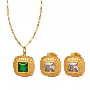 Модный легкий роскошный темпераментный стеклянный камень циркон ожерелье серьги комплект ювелирных изделий невыцветающий комплект ювелирных изделий