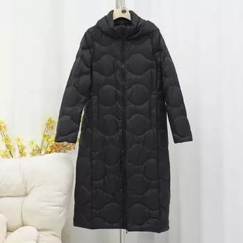 МОДНЫЙ легкий тонкий пуховик женский новый средней длины тонкий выше колена тонкий с капюшоном куртка зимняя M синий