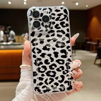 Модный леопардовый принт прозрачный мягкий силиконовый чехол для iPhone 16 Pro 15 Pro Max 14 13 12 11 слот для карт ударопрочный прозрачный тонкий чехол для телефона iPhone 16 серый