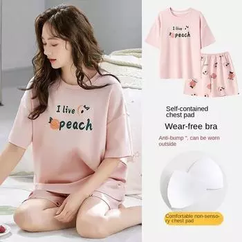 Модный летний хлопковый пижамный комплект свободного кроя с накладкой на грудь, женские тонкие шорты с короткими рукавами, подходящие для уличной одежды, домашнего отдыха M зелёный