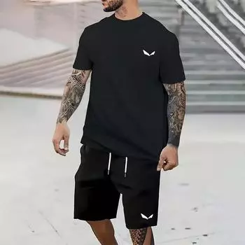 Модный летний комплект для джентльмена Leader Mouth Striped Printed Casual Suit Breathable And Absorbing Free Mens Tracksuit S