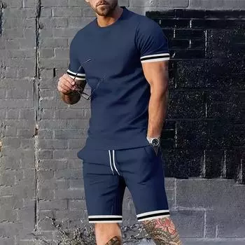 Модный летний комплект для джентльмена Leader Mouth Striped Printed Casual Suit Breathable And Absorbing Free Mens Tracksuit S