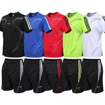 Модный летний костюм, Мужская повседневная футболка с короткими рукавами, шорты, мужская уличная спортивная одежда M чёрный