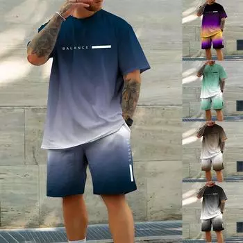 Модный летний повседневный костюм, также подходит для спортивных шорт с коротким рукавом, 2024, новый мужской свободный быстросохнущий летний костюм большого размера S