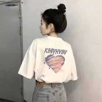 Модный летний женский пуловер с коротким рукавом и круглым вырезом с принтом в виде сердца и сердца, футболка, блузка, топ S белый