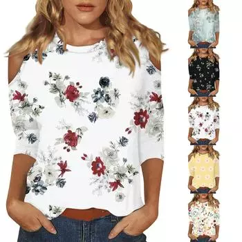 Модный лук: женская рубашка с рукавом 3/4, повседневный топ, модная футболка с цветочным принтом, повседневный базовый топ, пуловер Missing Piece L бежевый