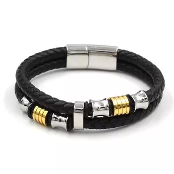 Модный магнитный браслет из нержавеющей стали для мужчин, черный, кожаный, плетеный, панк-рок, браслеты, ювелирные аксессуары 21cm