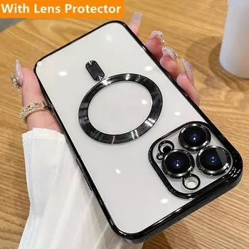 Модный магнитный чехол для Magsafe для iPhone 15 14 13 12 11 Pro Max 14 Plus, прозрачный мягкий силиконовый чехол для беспроводной зарядки For iPhone 11 чёрный