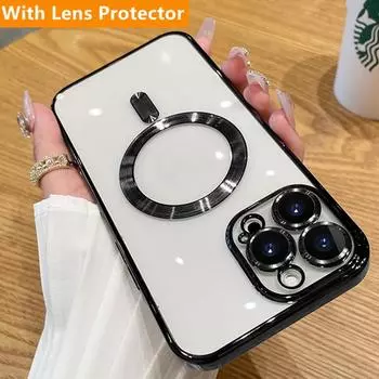 Модный магнитный чехол для Magsafe для iPhone 15 14 13 12 11 Pro Max 14 Plus, прозрачный мягкий силиконовый чехол для беспроводной зарядки For iPhone 15 Pro