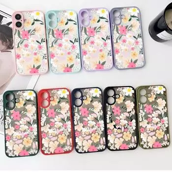 Модный магнитный чехол с цветочным узором для iPhone 16 Pro 15 14 Plus 13 12 Pro Max 11, ударопрочный, прозрачный, с мягкими краями, акриловый, жесткий, защитный чехол для линз iPhone 16 чёрный