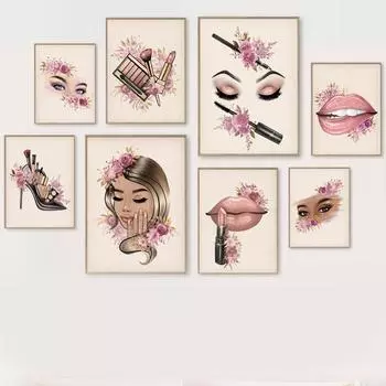 Модный макияж, салон красоты, плакаты на скандинавскую тему, эстетика, настенная художественная печать, Парикмахерская, картина на холсте, современная комната, украшение для дома A4 21X30cm No Framed