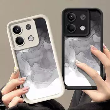 Модный матовый чехол для телефона TPU с рисунком из мраморной текстуры для Xiaomi 13T Poco F6 Pro X6 Redmi Note 13 12 11 Pro 10, защита объектива, мягкий противоударный чехол Xiaomi 13T / 13T Pro чёрный