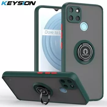 Модный матовый чехол KEYSION для Realme C21Y C25Y C20 C11 2021, противоударный чехол с прозрачным кольцом для телефона OPPO A15S A53 A32 2020 for Realme C21Y чёрный