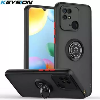 Модный матовый чехол KEYSION для Redmi 10C 10 India 9C, прозрачный противоударный чехол с кольцом-подставкой для Xiaomi Redmi 10 Prime for Redmi 10C чёрный