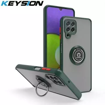 Модный матовый чехол KEYSION для Samsung A12 A22 A42 A22S 5G, прозрачный противоударный чехол с кольцом-подставкой для Galaxy M32 M62 F62 for Samsung A12 чёрный