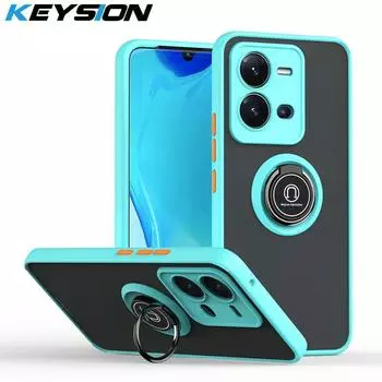 Модный матовый чехол KEYSION для VIVO V25 5G V25e, прозрачный силиконовый + подставка для кольца из поликарбоната, противоударный чехол для телефона VIVO Y76 5G Y76S for VIVO V25 красный
