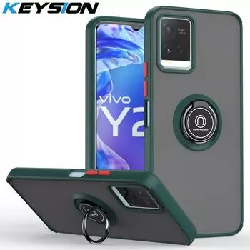 Модный матовый чехол KEYSION для VIVO Y21 T Y21S Y33S Y33T, противоударный чехол с прозрачным кольцом для телефона VIVO Y11 Y12 Y15 Y17 for VIVO Y21 чёрный