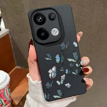 Модный матовый чехол с принтом бабочки для Xiaomi 13T Redmi X6 M6 Pro Note 14 Pro 13 12 11 10 Pro, кожаная текстура, тонкий, мягкий, противоударный чехол для телефона Redmi Note 14 Pro чёрный