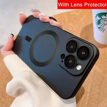 Модный матовый магнитный мягкий силиконовый чехол для телефона Magsafe для iPhone 14 Plus 13 12 11 Pro Max, стеклянный объектив, чехол для беспроводной зарядки For iPhone 14 Plus