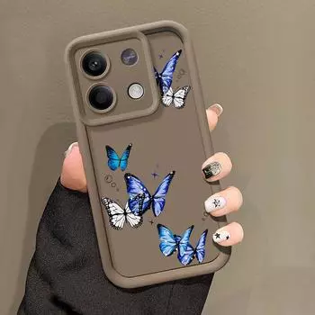 Модный матовый мягкий чехол с рисунком бабочки для Xiaomi 14T 13T Poco F6 X6 Pro Redmi Note 14 Pro 13 12 11 10 TPU противоударный защитный чехол для объектива телефона Xiaomi 14T чёрный