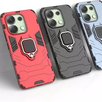 Модный металлический держатель для колец на палец, двухслойный мягкий ТПУ + жесткий чехол для телефона из ПК для Redmi 13C Note 13 / Note 13 Pro + 5G 4G POCO C65 X6 M6 Pro Xiaomi POCO M6 Pro чёрный