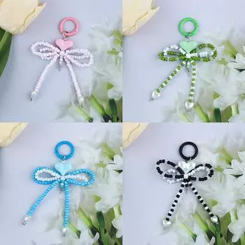 Модный милый брелок в форме сердца с бантом, милый бисерный бант, брелоки для ключей, украшения для рюкзака, аксессуары, кулон для мобильного телефона, подарки