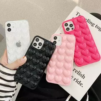 Модный милый чехол для телефона с 3D сердечком и рисунком любви для iPhone 11 12 13 14 Pro Max X XR XS Max 7 8 Plus, силиконовый мягкий чехол ярких цветов For iPhone X