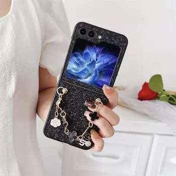 Модный милый чехол для телефона с цветочной цепочкой для Samsung Galaxy Z Flip 5 4 3 Z Flip4 Flip5 Flip3 5G, блестящие кожаные чехлы Funda Samsung Z flip 3 белый