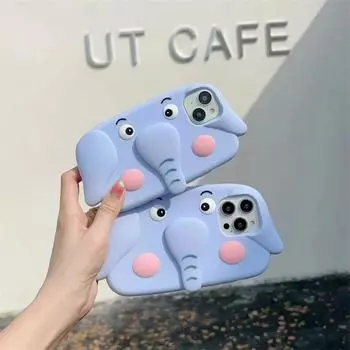 Модный милый чехол для телефона с подставкой со слоном для iPhone 15 14 13 12 11 Pro Max силиконовый чехол для iPhone 15 14 13 12 11 iPhone 11 синий