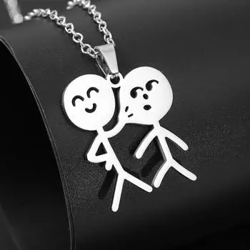 Модный милый кулон в виде лица из нержавеющей стали, забавный кулон для пары, подарок на вечеринку, праздничный подарок, аксессуары серебряный