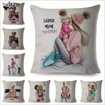 Модный милый мультяшный чехол для подушки Super Mama, льняной чехол 45*45 см, декор для мамы и ребенка, наволочка для дивана, дома, наволочка для суперпапы