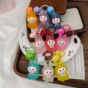 Модный милый светящийся брелок с объемными фигурками Лабубу, милый брелок для ключей, чехол для наушников, подвеска, украшение для рюкзака, подарки светло-розовый