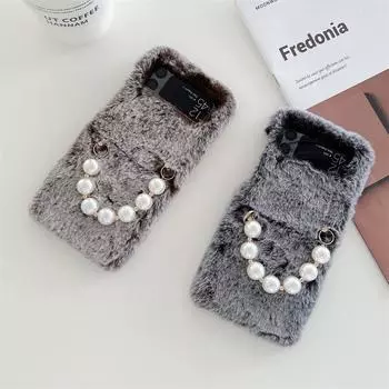 Модный милый теплый пушистый мягкий мех, портативный жемчужный браслет, чехол на цепочке для Samsung Galaxy Z Flip 4g Z Flip 3 5g Zflip 4 For Z Flip 1