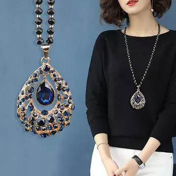 Модный минималистичный кулон с хрустальным цветком синий