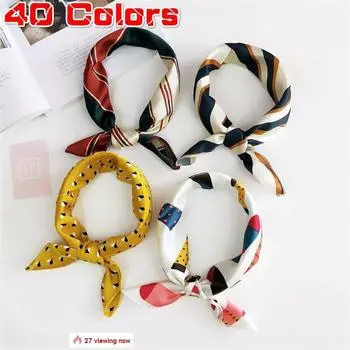 Модный многофункциональный мягкий маленький квадратный печатный декоративный платок для головы женские шелковые шарфы 15